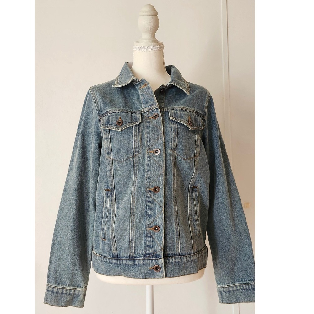 NWT Daily Look Womens Denim Trucker Jacket Blue Medium Wash 100% Cotton Small